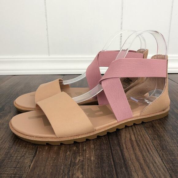 Sorel Ella II Strappy Leather Flat Sandal Vacation Cruise Size 8.5 Tan Pink - Picture 2 of 16